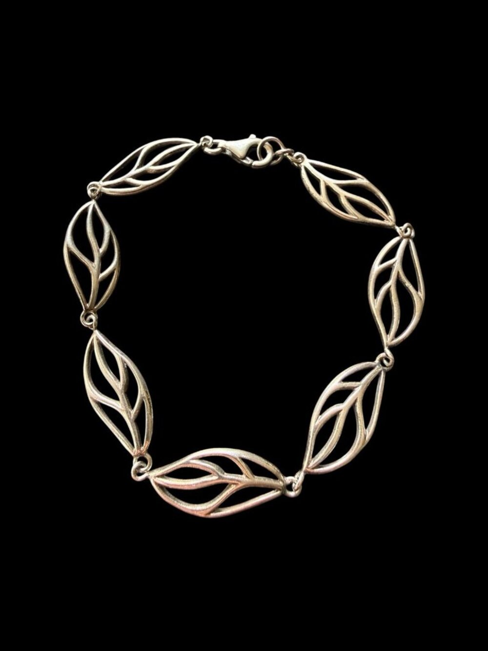 925 Sterling Silver Open Work Leaf Link Bracelet 7.5” - Picture 6 of 7